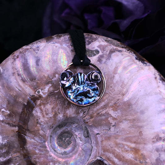 Still Pool – Frog & Flower Pendant – Handmade Fine Silver, Brass & Sapphire Jewelry