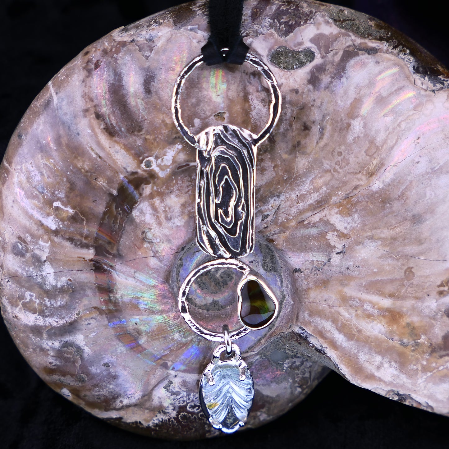 Forest Signal – Fire Agate & Aquamarine Pendant Necklace – Handmade Fine Silver Jewelry