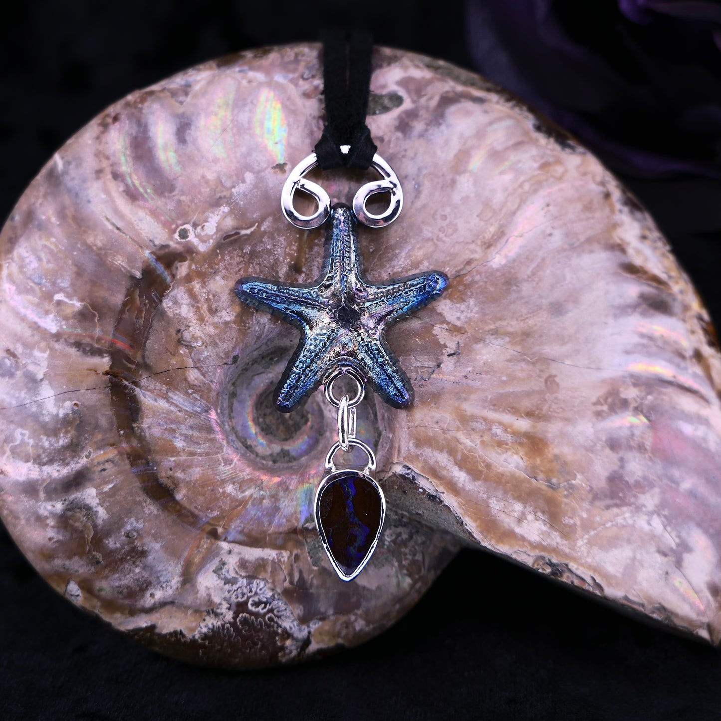 Driftform – Starfish & Boulder Opal Double Pendant Necklace – Handmade Fine Silver Jewelry