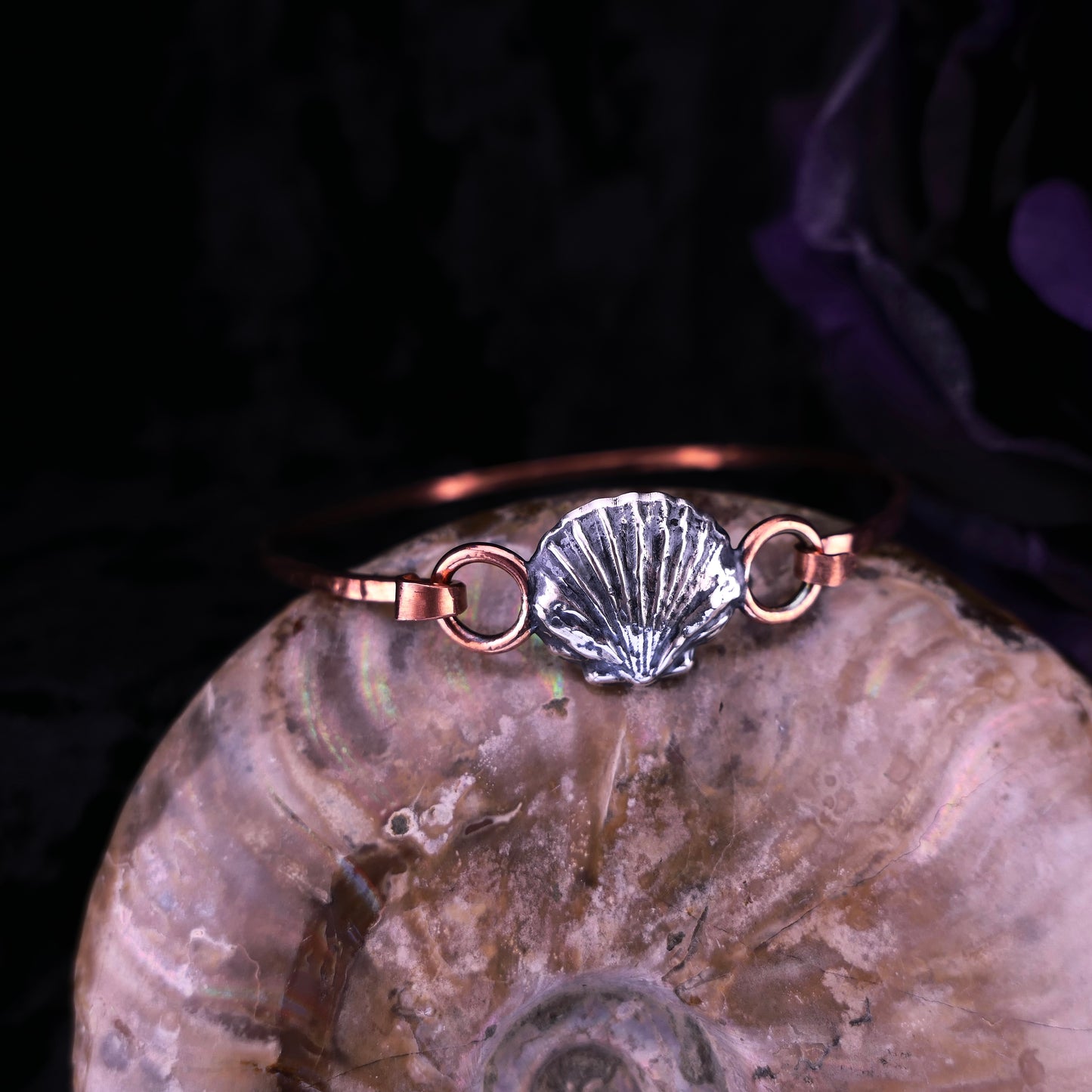 Sea Echo - Fine Silver Seashell Bracelet - Handmade Copper & Silver Jewelry