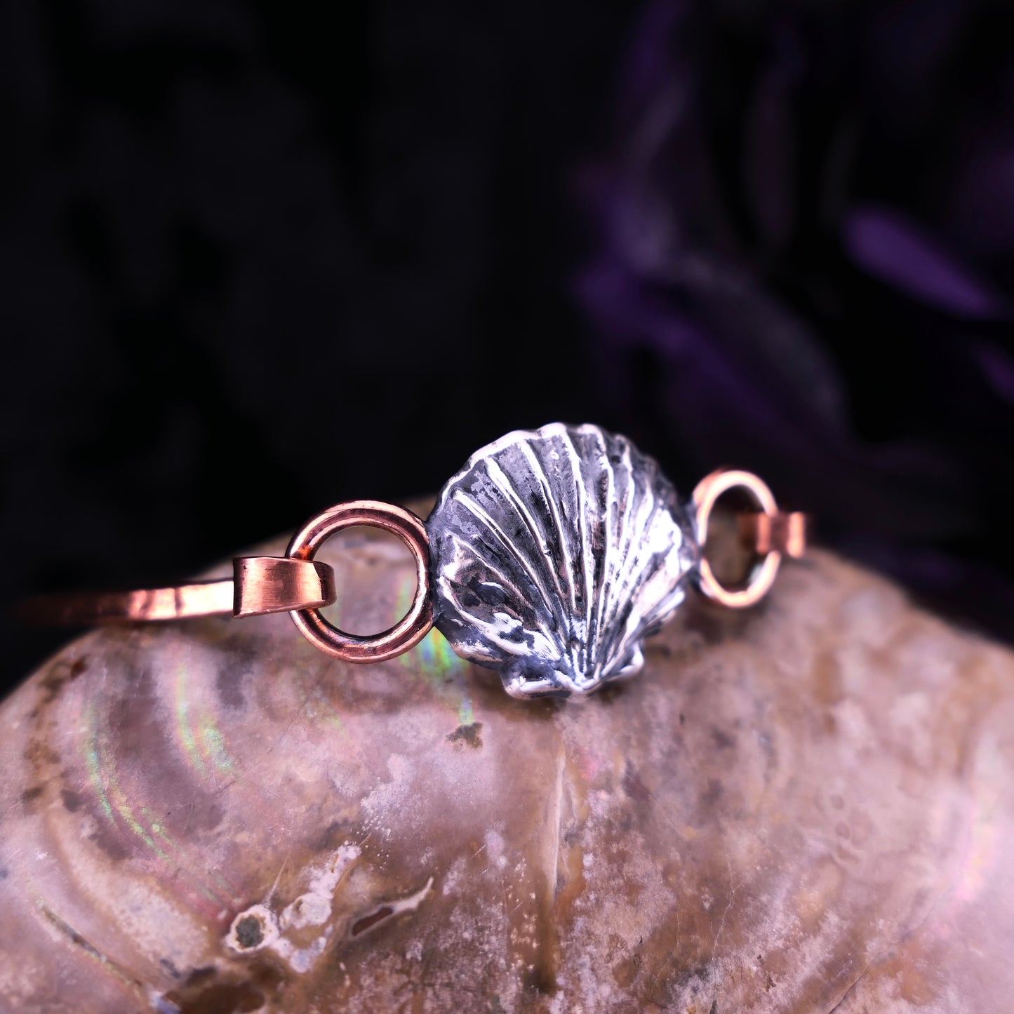 Sea Echo - Fine Silver Seashell Bracelet - Handmade Copper & Silver Jewelry